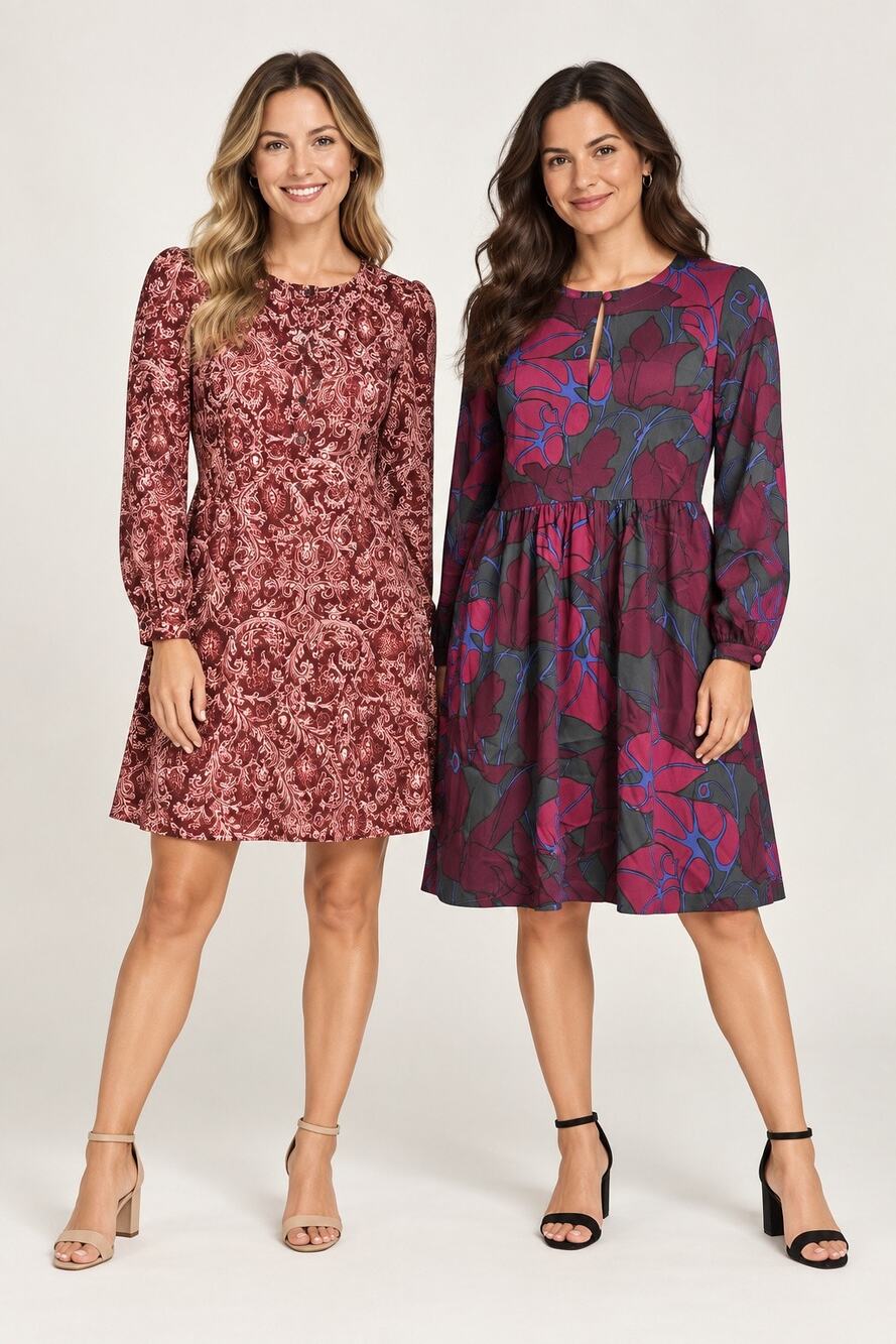 2 Dress Bundle | LOFT Paisley + Abstract Floral Long Sleeve Dresses NWOT Small